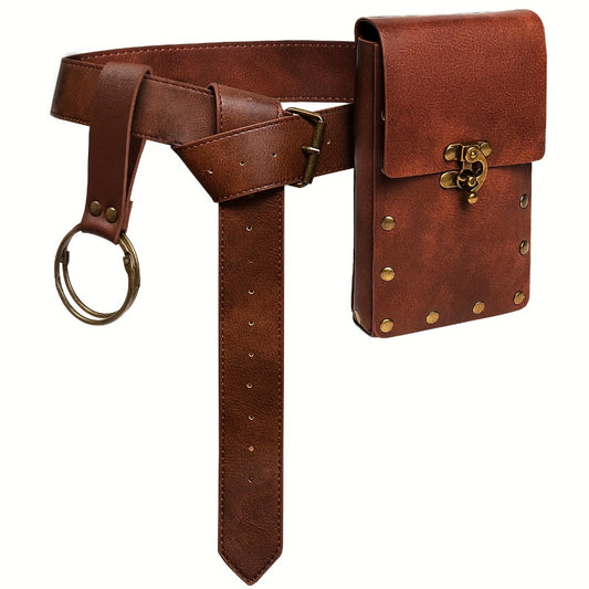 Belt Pouch - Faux Leather with Hanging Ring Retro Vintage Medieval Waist Bag for - main product view