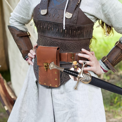 Belt Pouch - Faux Leather with Hanging Ring Retro Vintage Medieval Waist Bag for - product detail view 6
