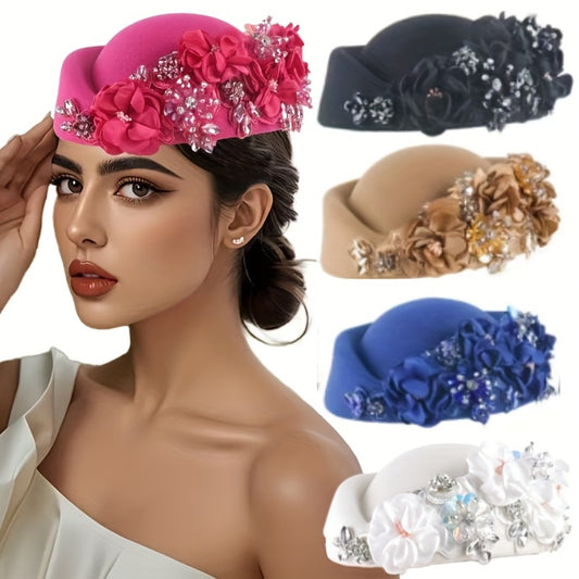 Beret Hat - Floral Felt for Women - Elegant British Style Cap with Floral Accents - main product view