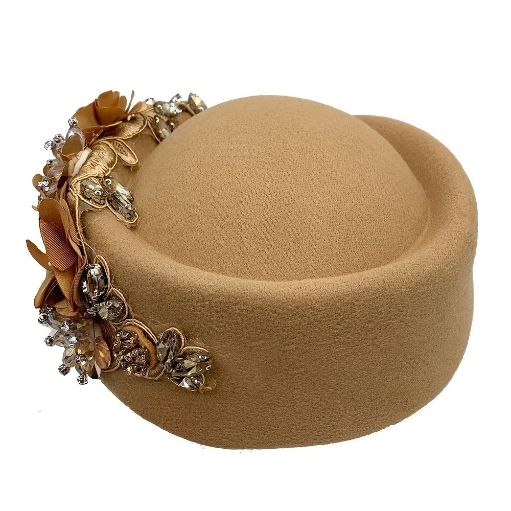 Beret Hat - Floral Felt for Women - Elegant British Style Cap with Floral Accents - product detail view 8