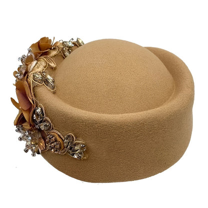 Beret Hat - Floral Felt for Women - Elegant British Style Cap with Floral Accents - product detail view 8