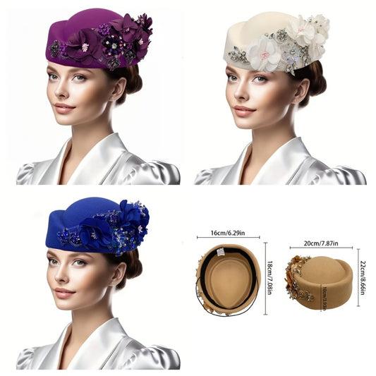 Beret Hat - Vintage Floral Lace for Women - Rhinestone Embellishments, Lightweight - main product view