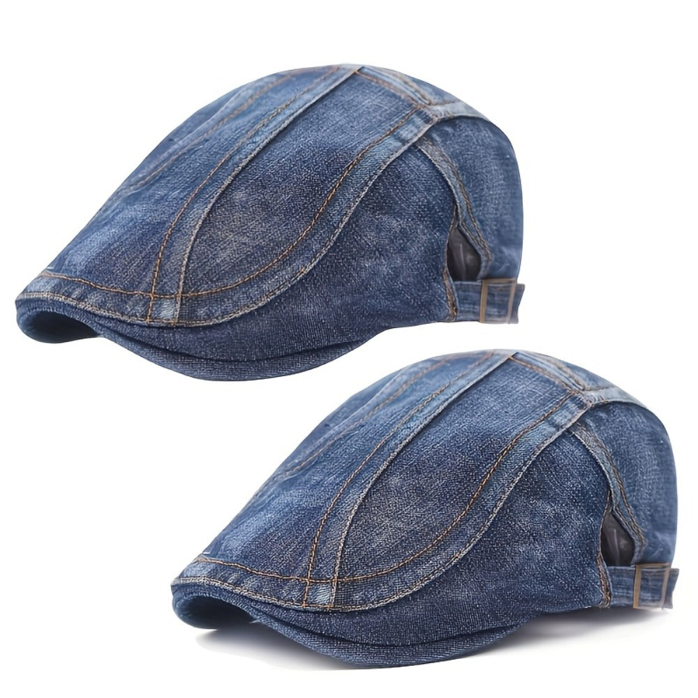 Beret Hat - Washed Denim for Women Men - Unisex Adjustable Vintage Newsboy , Artist - product detail view 8