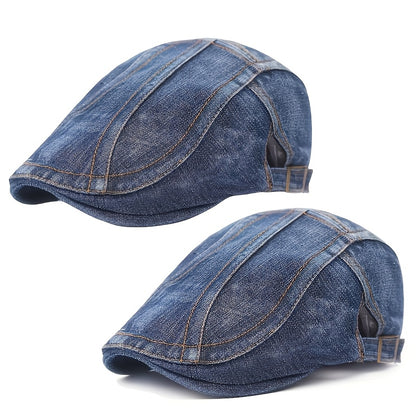 Beret Hat - Washed Denim for Women Men - Unisex Adjustable Vintage Newsboy , Artist - product detail view 14