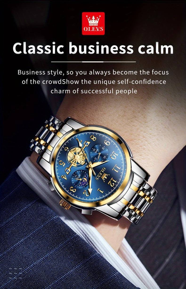[Men's Luxury Watch] OLEVS Watches for Men Easy to Read Dress Classic with Calendar Business Dress Luxury Big Face Men Black Watch Waterproof Luminous Mens Wrist Watch Stainless Steel Watch Relojes De Hombre Blue/Black/White/Golden Dial
