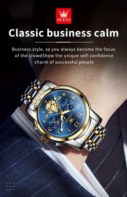 OLEVS Men's Luxury Dress Watch — Big Face, Waterproof, Luminous, Calendar, Stainless Steel | 8 Colors