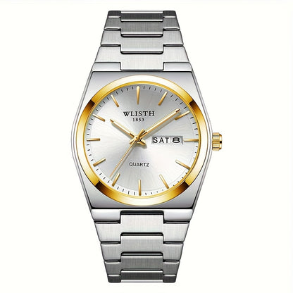 Men's Quartz Watch Stainless Steel Luminous Hands Date Display Sport Business Wristwatch for Men Gold Black Green Silver 4 Colors