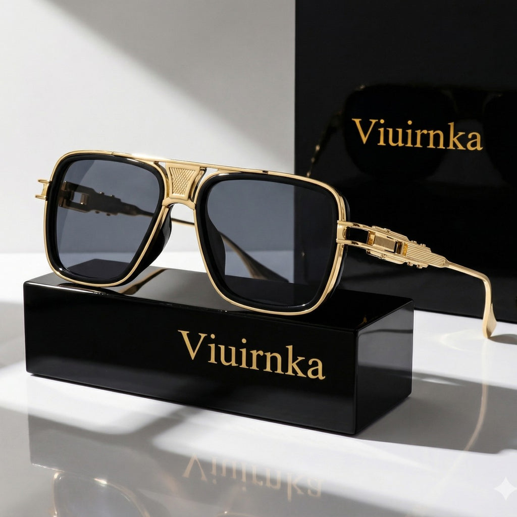 Viuirnka Classic Square Sunglasses for Men Unisex Retro UV Protection Metallic Frame Lightweight Eyewear with Sunglasses Case And Cleaning Cloth for Daily Wear And Outdoor Activities