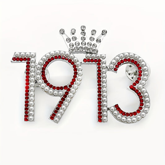 Red Greek Sorority DELTA Letter Society 1913 Crown Metal Rhinestone Brooch 's DIY Jewelry Gift Souvenir Pin for Man.Suitable for men and women.
