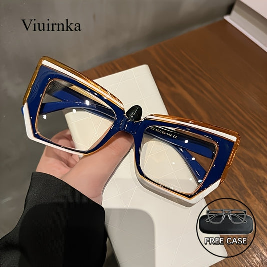 Blue Light Glasses - Blocking for Women Cat Eye Color Block Frame - Transparent PC Lens - main product view