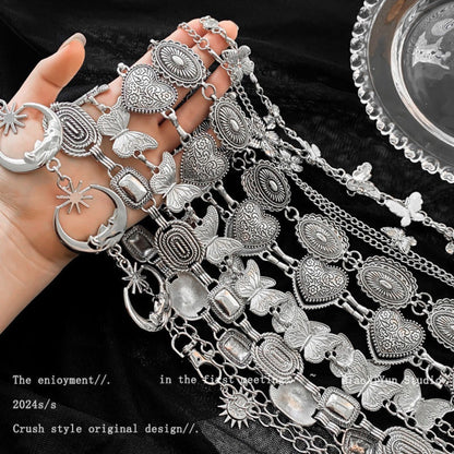 Body Jewelry - Boho Decorative Belt Set for Women 3pcs - Retro Silvery Butterfly Heart - product detail view 2