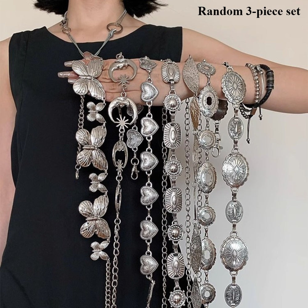 Body Jewelry - Boho Decorative Belt Set for Women 3pcs - Retro Silvery Butterfly Heart - product detail view 3