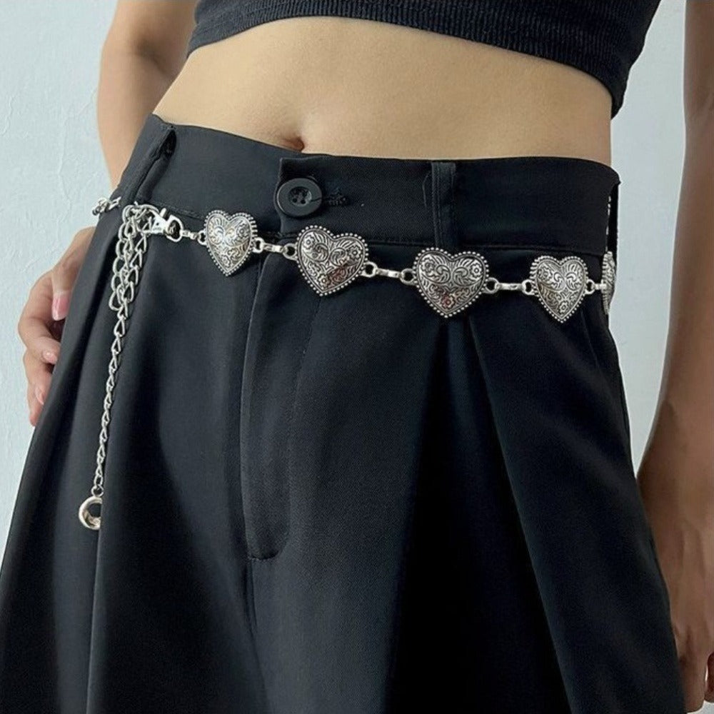 Body Jewelry - Boho Decorative Belt Set for Women 3pcs - Retro Silvery Butterfly Heart - product detail view 4