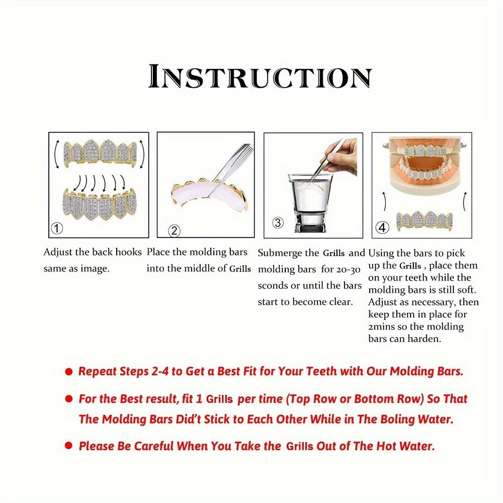 Body Jewelry - Hip Hop Grillz Iced Out Baguette Cubic Zirconia 8 Teeth Top & Bottom Set - product detail view 8