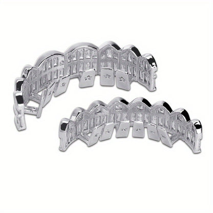 Body Jewelry - Hip Hop Grillz Iced Out Baguette Cubic Zirconia 8 Teeth Top & Bottom Set - product detail view 11