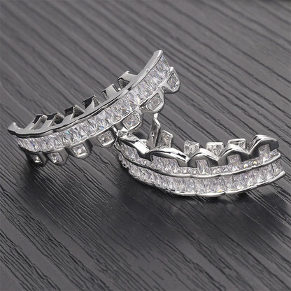 Body Jewelry - Hip Hop Grillz Iced Out Baguette Cubic Zirconia 8 Teeth Top & Bottom Set - product detail view 13
