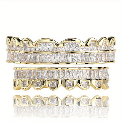 Body Jewelry - Hip Hop Grillz Iced Out Baguette Cubic Zirconia 8 Teeth Top & Bottom Set - product detail view 16