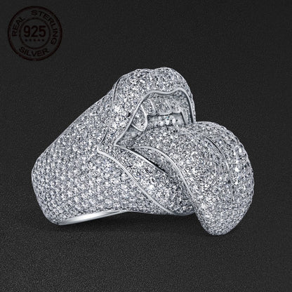 Body Jewelry - Iced Out Tongue Ring for Men 925 Sterling Silver Hip Hop Rapper Punk - main product view