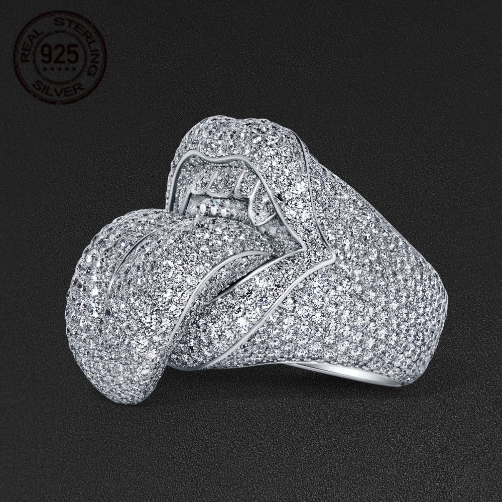 Body Jewelry - Iced Out Tongue Ring for Men 925 Sterling Silver Hip Hop Rapper Punk - product detail view 2