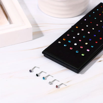 Body Jewelry - Nose Rings Set 60Pcs Stainless Steel L-Shaped Nose Studs Bone Screw - product detail view 2