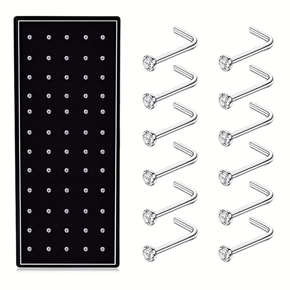 Body Jewelry - Nose Rings Set 60Pcs Stainless Steel L-Shaped Nose Studs Bone Screw - product detail view 3