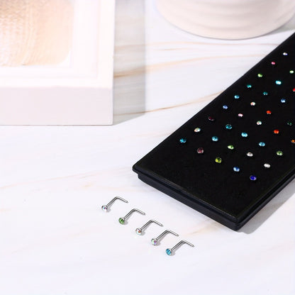 Body Jewelry - Nose Rings Set 60Pcs Stainless Steel L-Shaped Nose Studs Bone Screw - product detail view 4