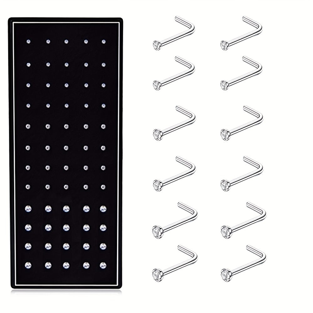 Body Jewelry - Nose Rings Set 60Pcs Stainless Steel L-Shaped Nose Studs Bone Screw - product detail view 7