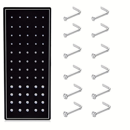 Body Jewelry - Nose Rings Set 60Pcs Stainless Steel L-Shaped Nose Studs Bone Screw - product detail view 7