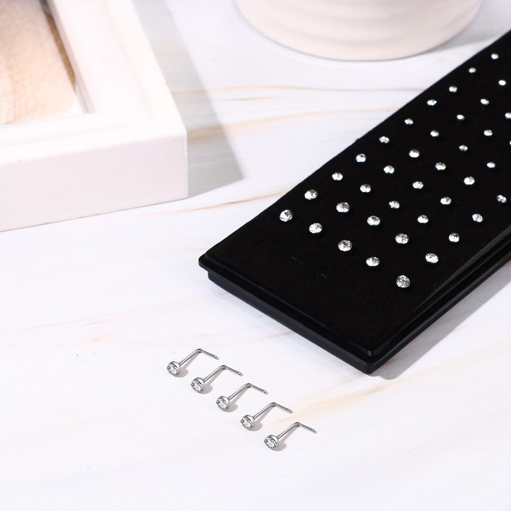 Body Jewelry - Nose Rings Set 60Pcs Stainless Steel L-Shaped Nose Studs Bone Screw - product detail view 8