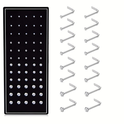 Body Jewelry - Nose Rings Set 60Pcs Stainless Steel L-Shaped Nose Studs Bone Screw - product detail view 11