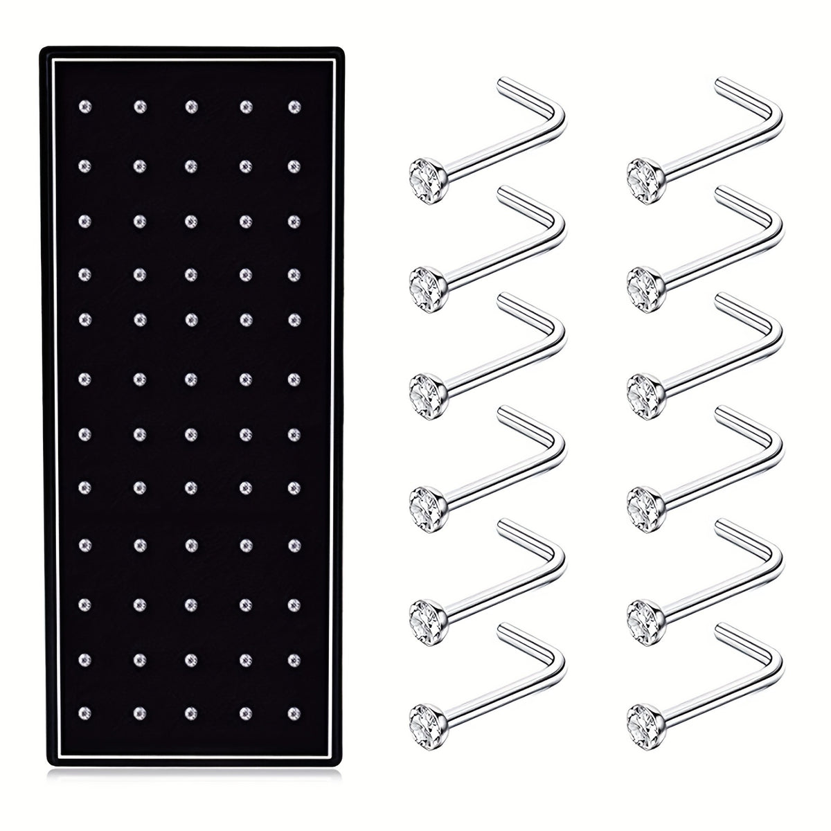 Body Jewelry - Nose Rings Set 60Pcs Stainless Steel L-Shaped Nose Studs Bone Screw - product detail view 17