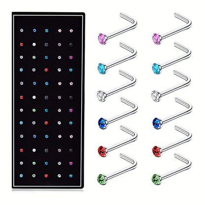 Body Jewelry - Nose Rings Set 60Pcs Stainless Steel L-Shaped Nose Studs Bone Screw - product detail view 18
