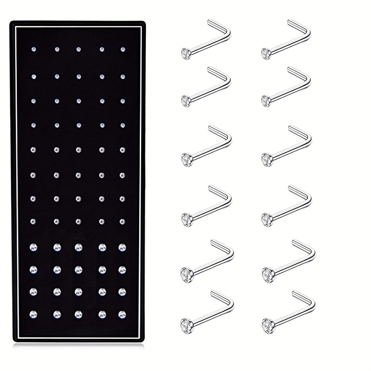 Body Jewelry - Nose Rings Set 60Pcs Stainless Steel L-Shaped Nose Studs Bone Screw - product detail view 19