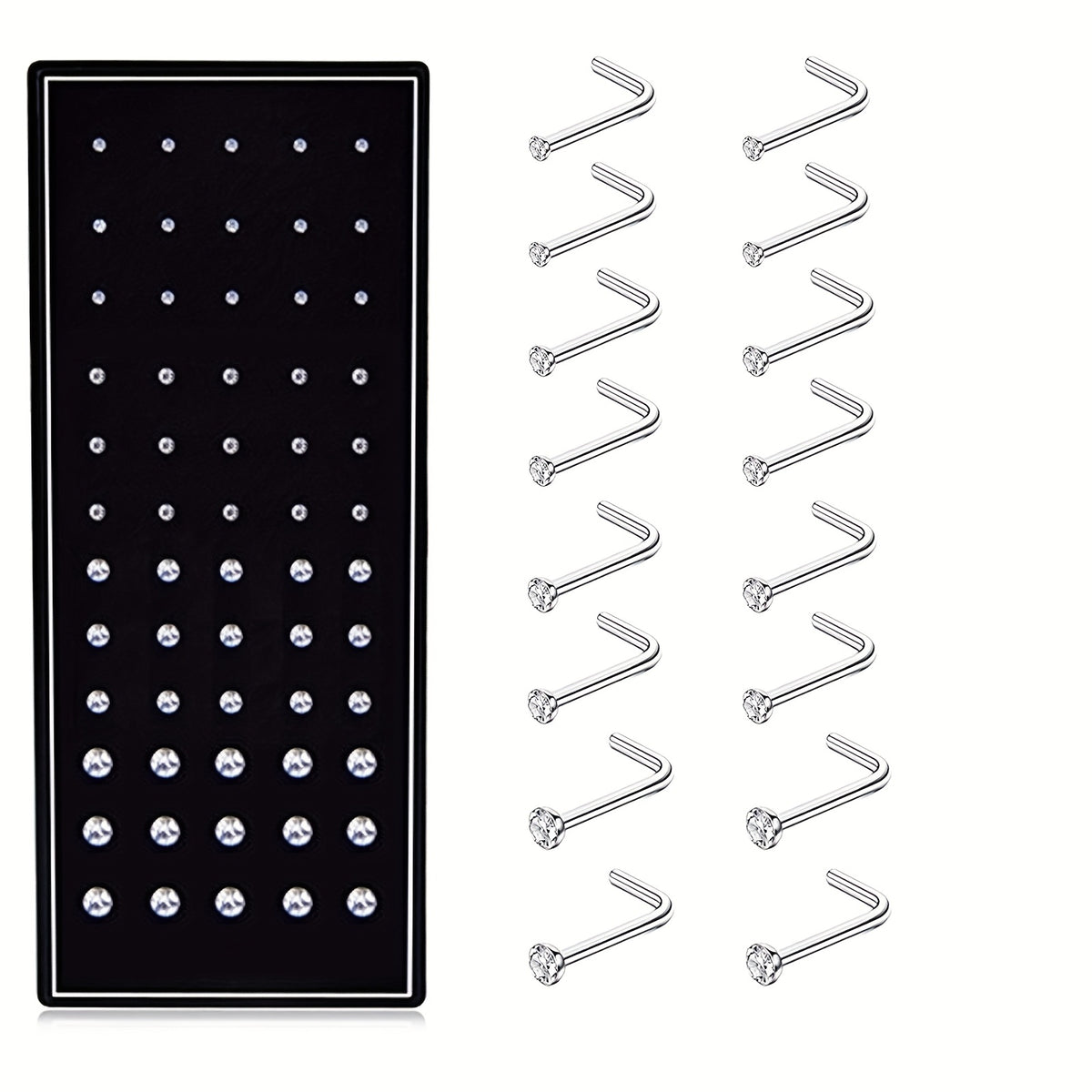 Body Jewelry - Nose Rings Set 60Pcs Stainless Steel L-Shaped Nose Studs Bone Screw - product detail view 21