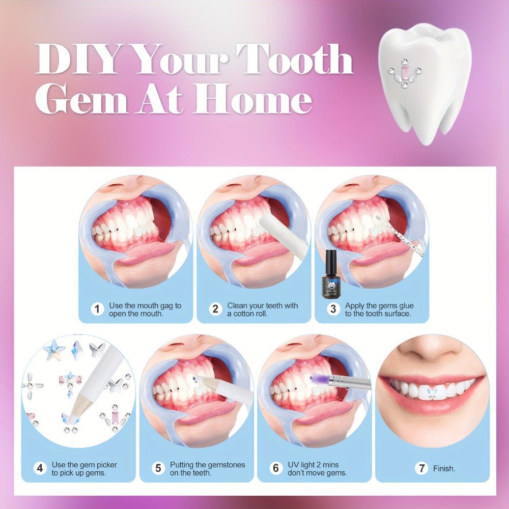 Body Jewelry - Tooth Gem Kit 260pcs DIY Crystal Tooth Gems with Curing Light Applicator - product detail view 4