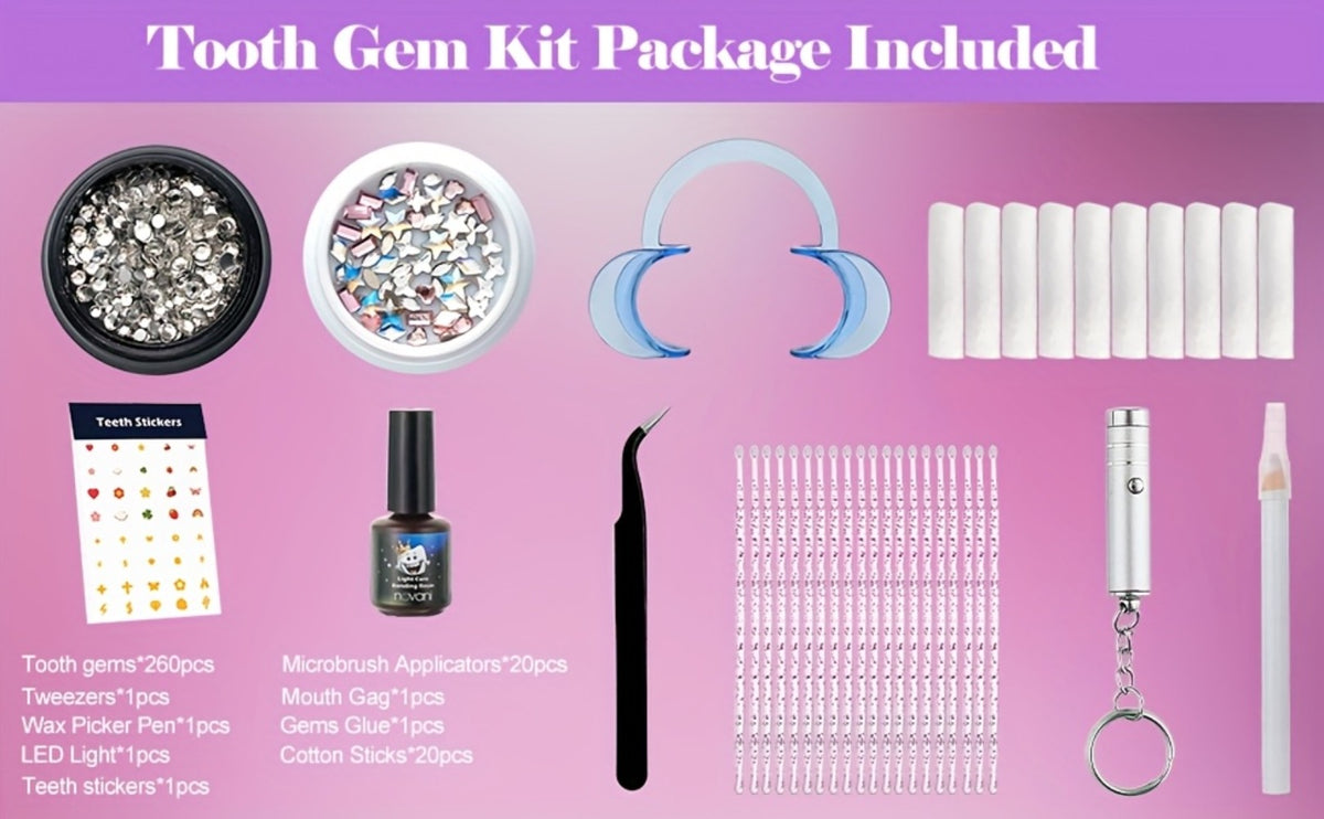 Body Jewelry - Tooth Gem Kit 260pcs DIY Crystal Tooth Gems with Curing Light Applicator - product detail view 9