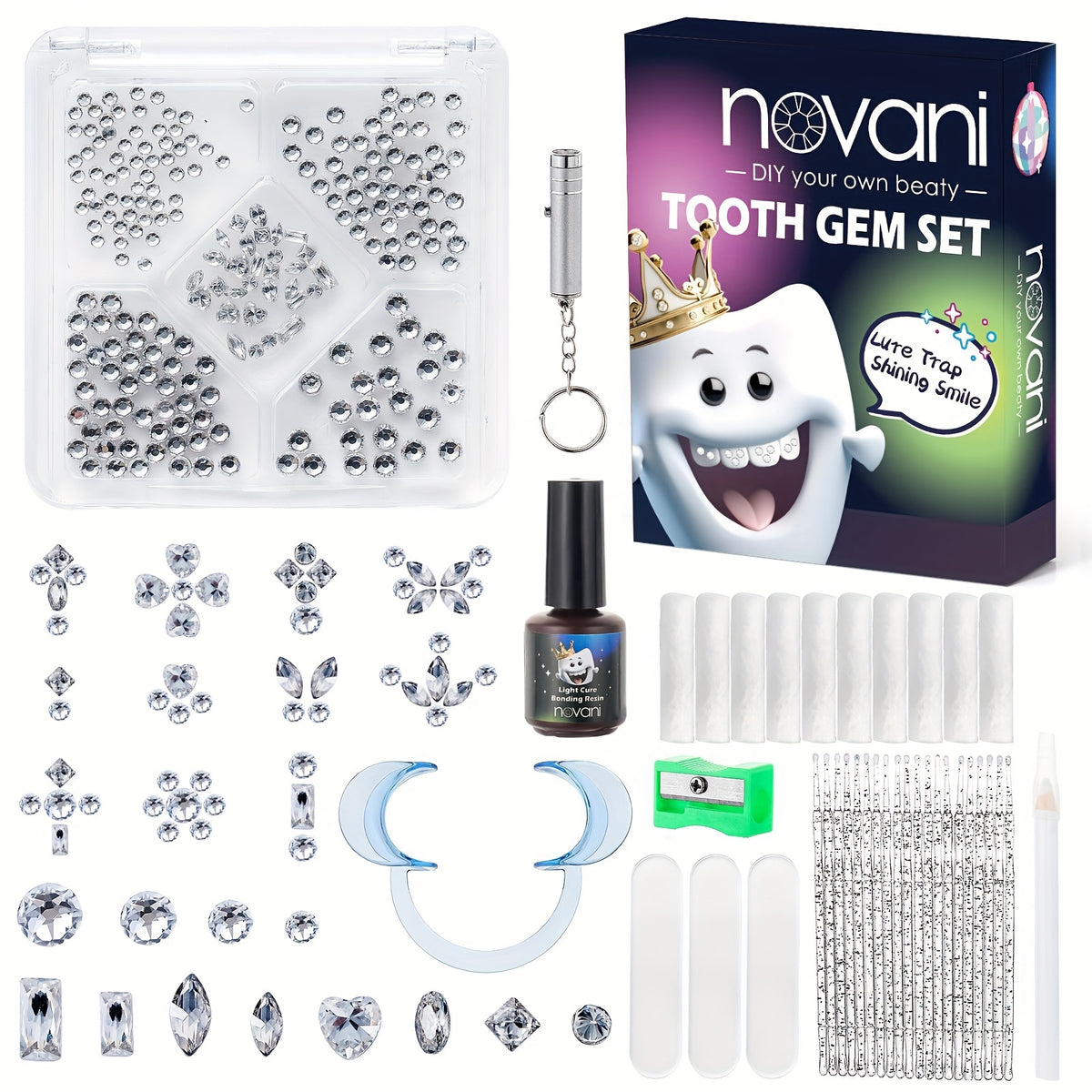 Body Jewelry - Tooth Gem Kit 260pcs DIY Crystal Tooth Gems with Curing Light Applicator - product detail view 11
