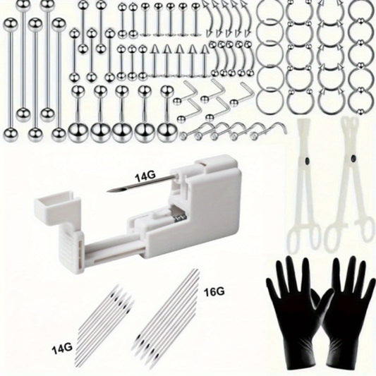Body Piercing Kit - 120 Pieces Professional DIY Set 14G 16G Medical Stainless Steel Needles - main product view