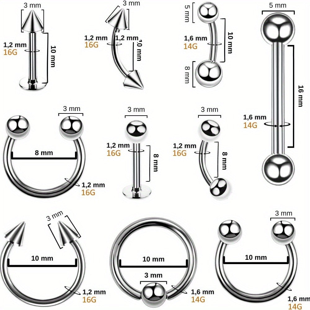 Body Piercing Kit - 120 Pieces Professional DIY Set 14G 16G Medical Stainless Steel Needles - product detail view 2