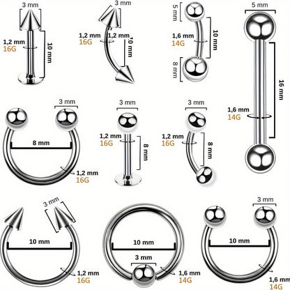 Body Piercing Kit - 120 Pieces Professional DIY Set 14G 16G Medical Stainless Steel Needles - product detail view 2