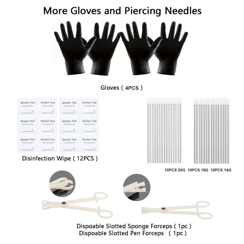 Body Piercing Kit - 120 Pieces Professional DIY Set 14G 16G Medical Stainless Steel Needles - product detail view 10