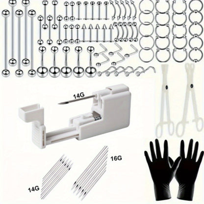 Body Piercing Kit - 120 Pieces Professional DIY Set 14G 16G Medical Stainless Steel Needles - product detail view 12