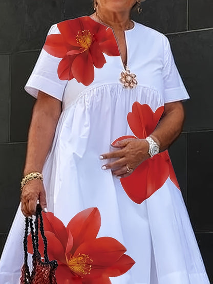 Boho Floral Midi Dress – V-Neck Loose Fit Summer Style detail view