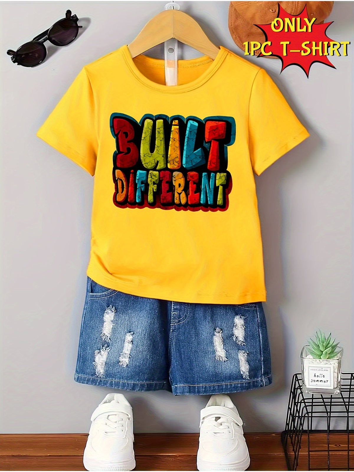Boys' Built Different T-Shirt - Creative Graphic – Black option – view 2