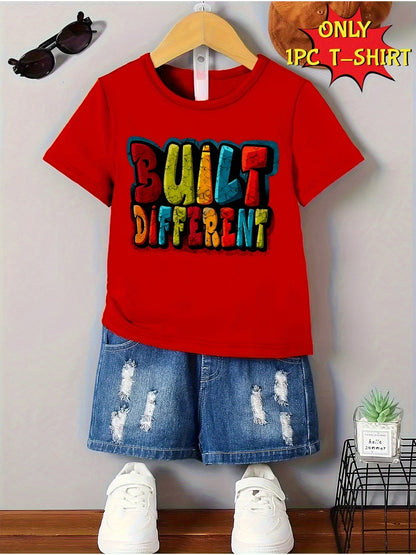 Boys' Built Different T-Shirt - Creative Graphic – Black option – view 3