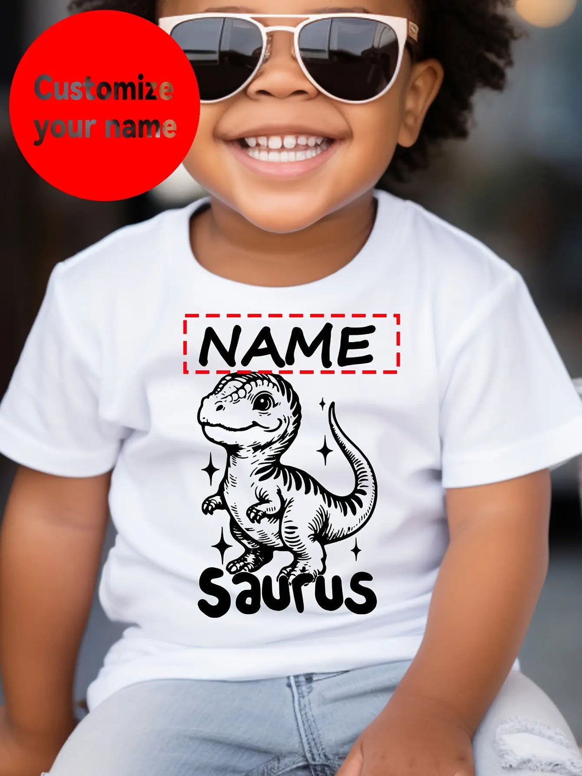 Boys' Custom Name Dinosaur T-Shirt - Personalized – White option – view 3