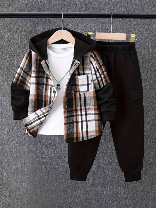Boys' Plaid Outfit Set - Long Sleeve Winter – Red option – main product image