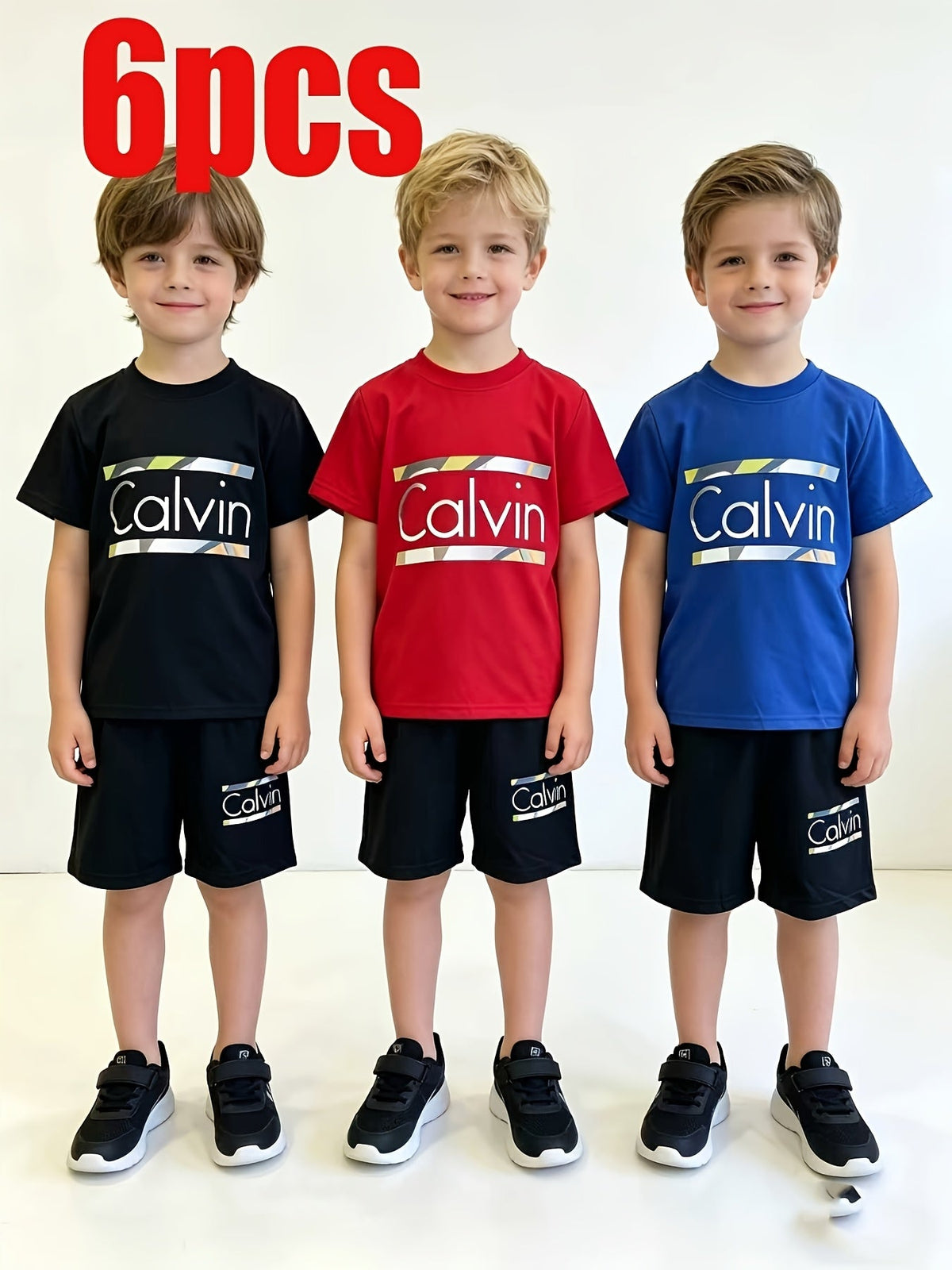 Boys' Printed T-Shirt & Shorts Set - 6-Piece 3909 – Black option – main product image