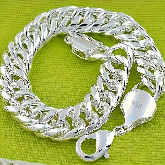 Bracelet for Men - 925 Sterling Silver Cuban Link 10mm for & Women Vintage Bohemian Style - main product view