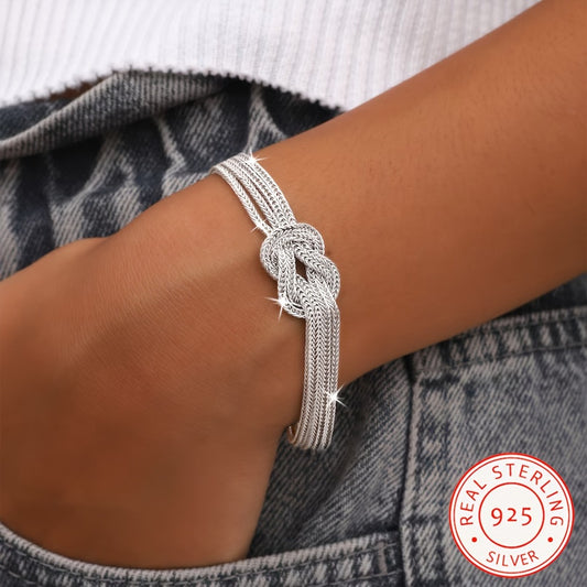 Bracelet for Women - 925 Sterling Silver Double Layer Serpentine Chain for - Boho Hip Hop Knot - main product view